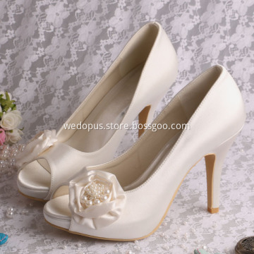 Satin Rose Flower Shoes for Wedding Bride